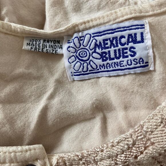 Boho Cottagecore Milkmaid Cream Tan Embroidered Lace Button Down Blouse Top OS - Picture 7 of 7